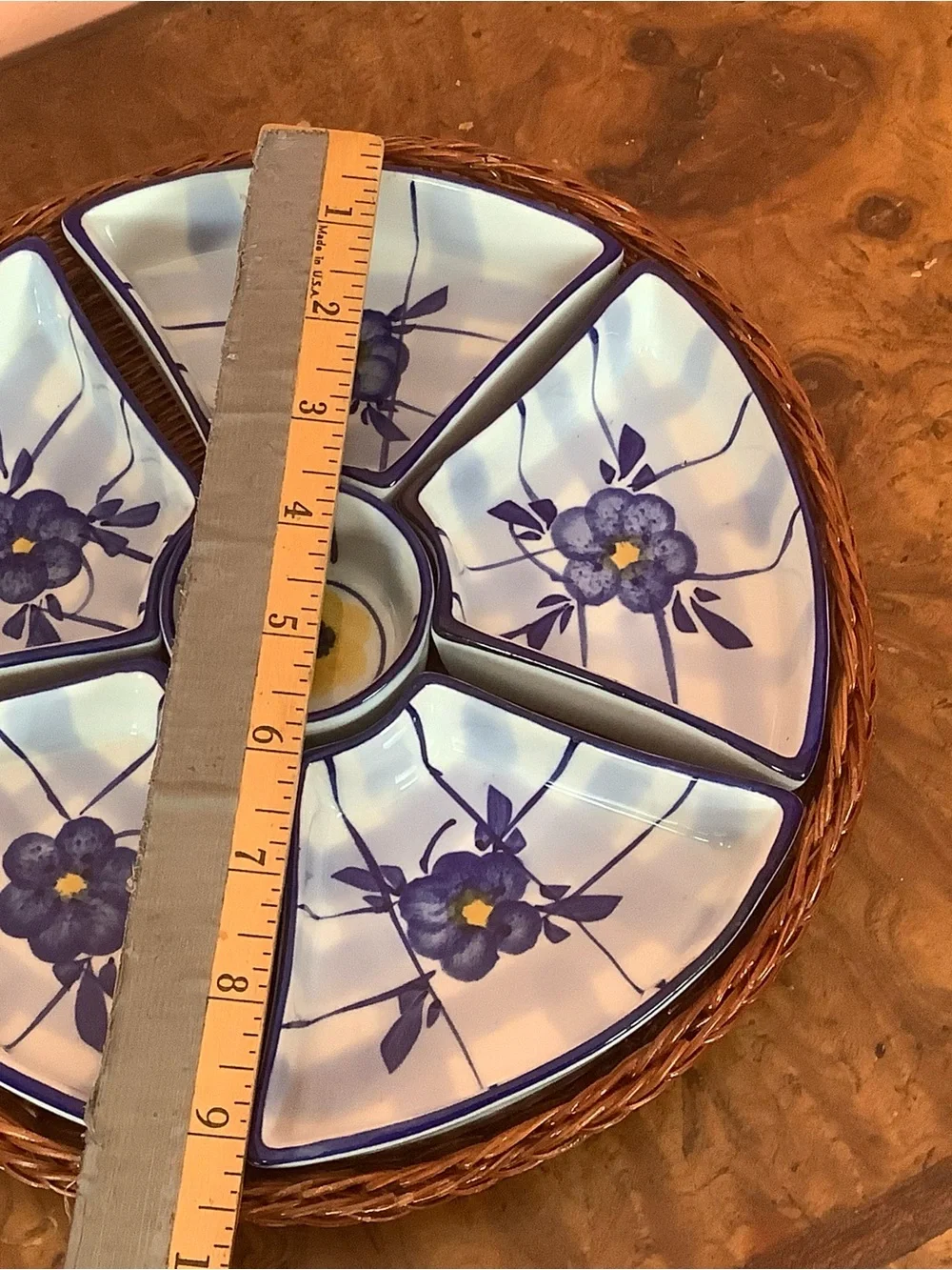 Vintage Floral Ceramic Serving Platter  6-Part Snack & Dip  9.5” Tray